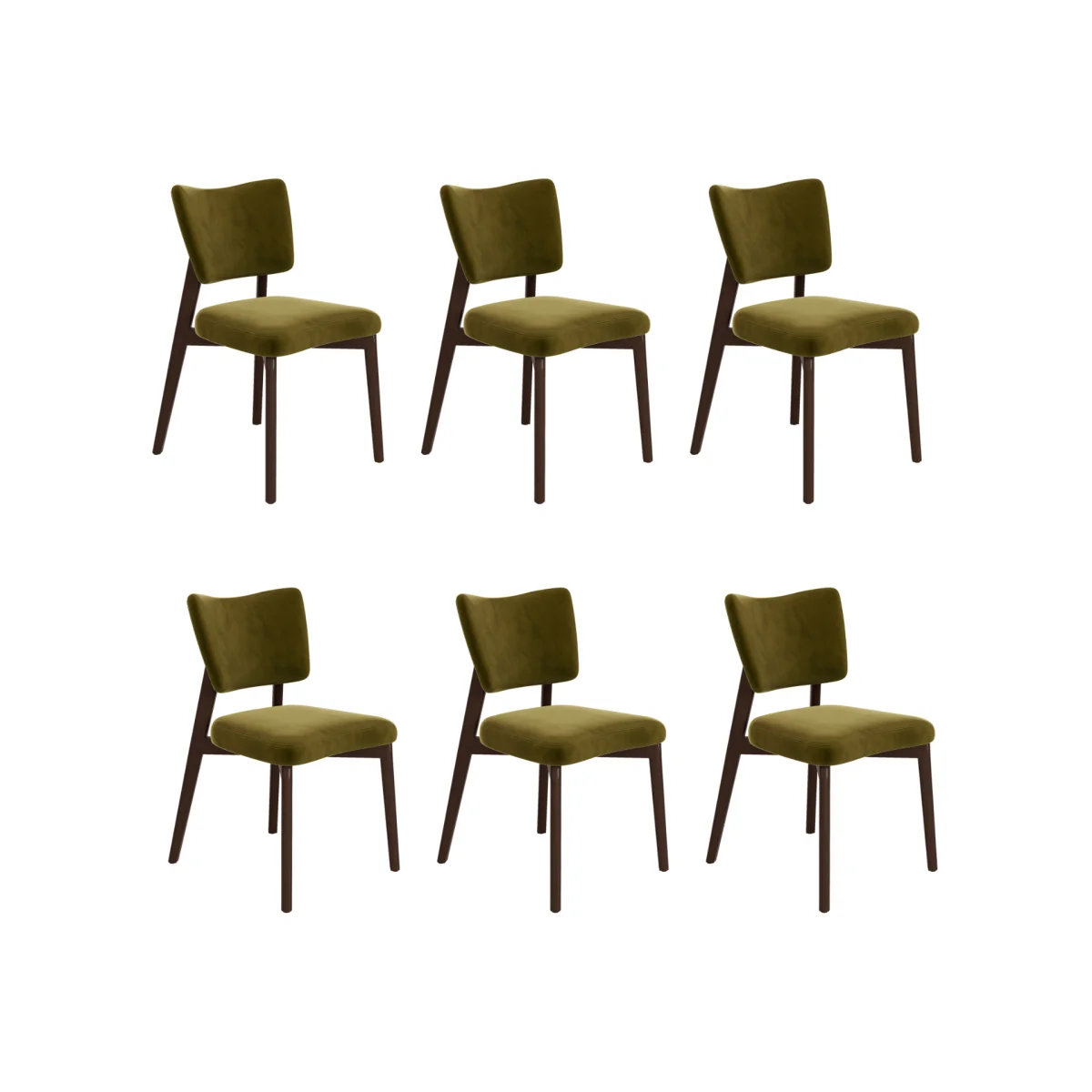 Set of 6 Olive Green Velvet Dining Chairs with Walnut Legs - Greta – image 1
