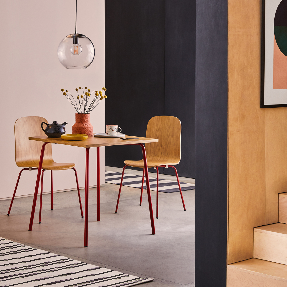 Habitat Kirby Metal Chair - Oak and Red Gloss – image 3