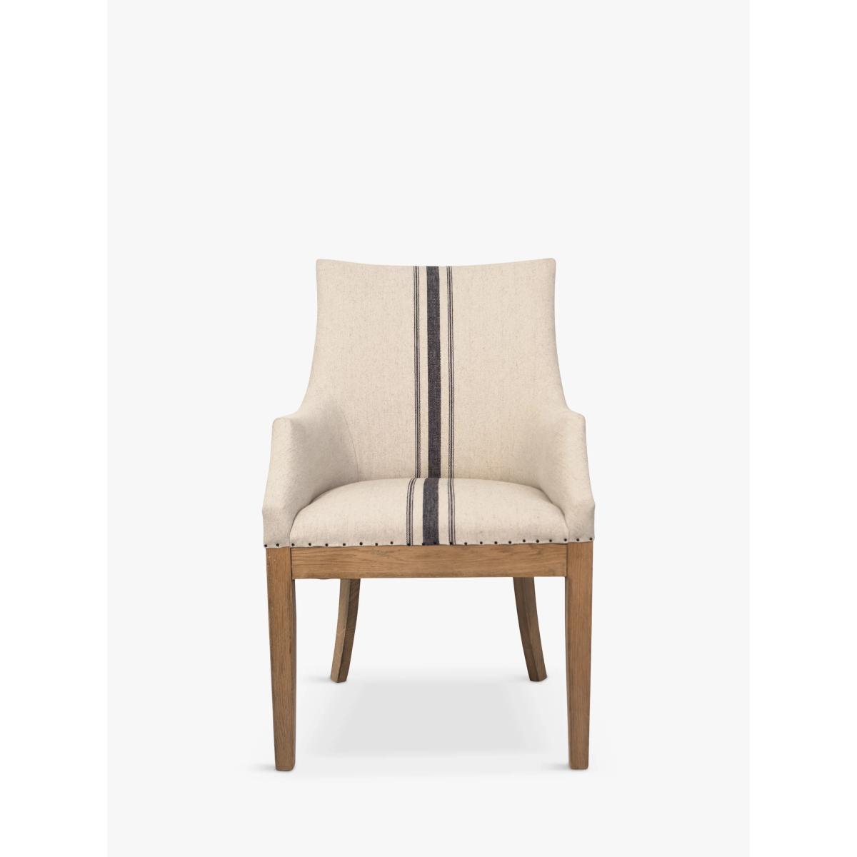 One.World St James Linen & Oak Wood Striped Carver Dining Chair, Beige/Neutral – image 2