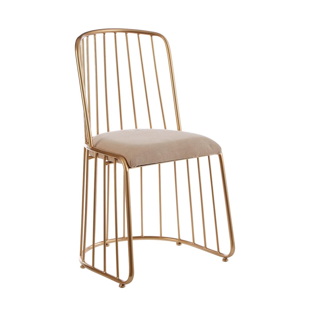 Art deco Inspired Gold Chair with White Linen Padded Seat – image 2