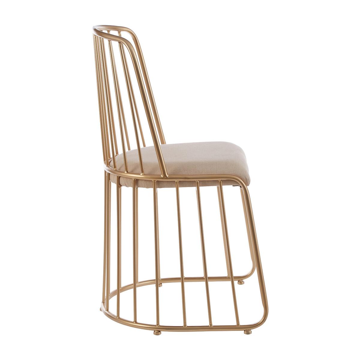 Art deco Inspired Gold Chair with White Linen Padded Seat – image 3