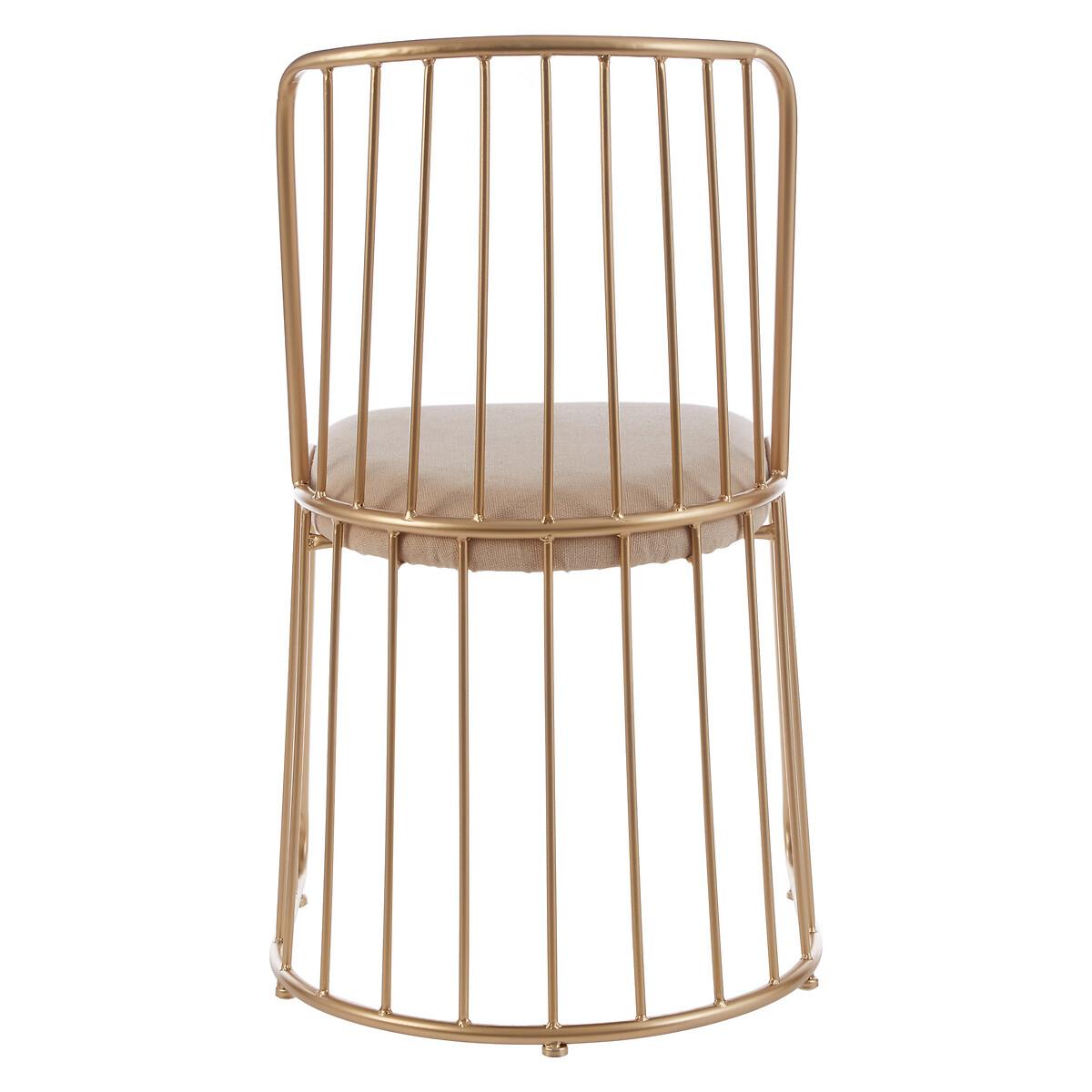 Art deco Inspired Gold Chair with White Linen Padded Seat – image 4
