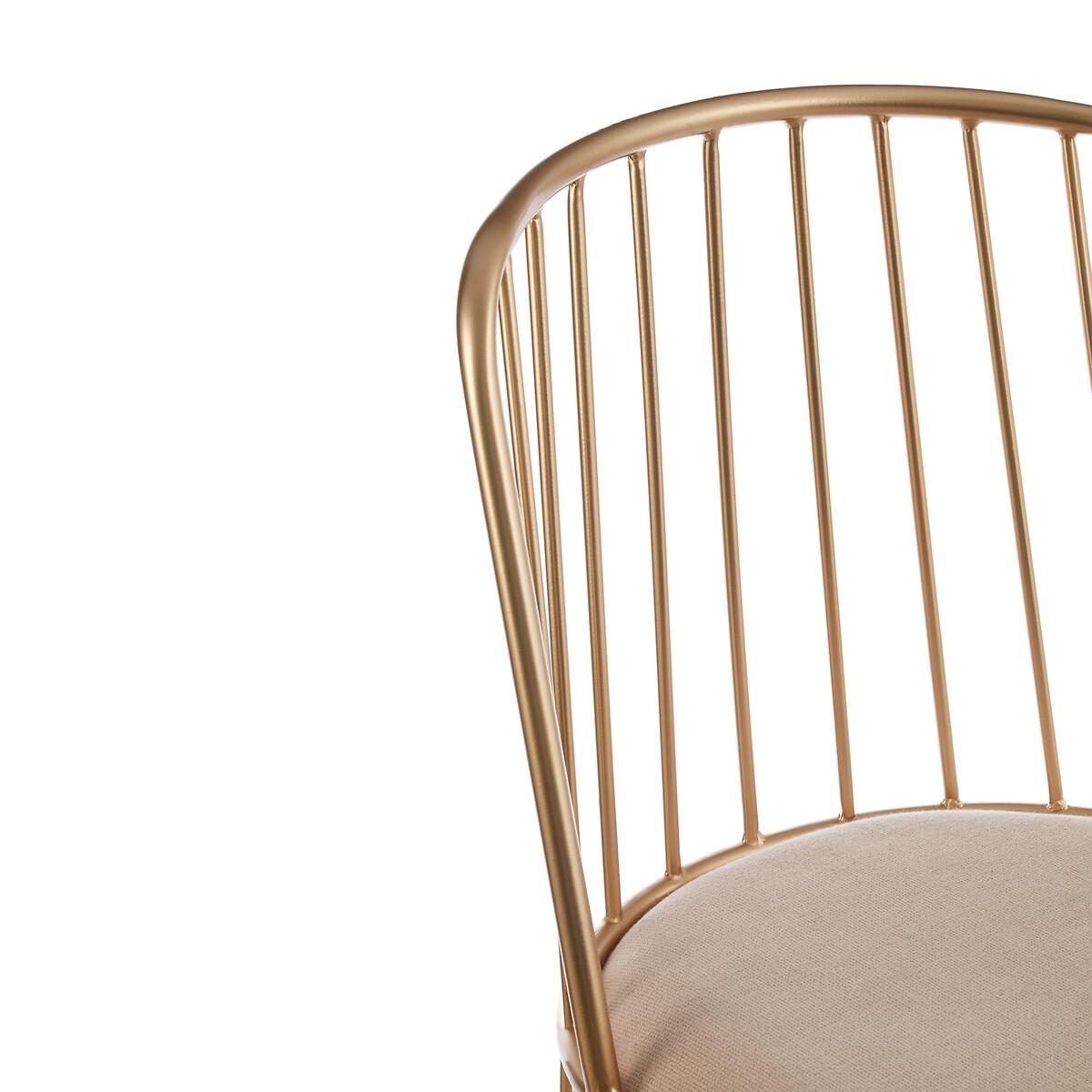 Art deco Inspired Gold Chair with White Linen Padded Seat – image 5