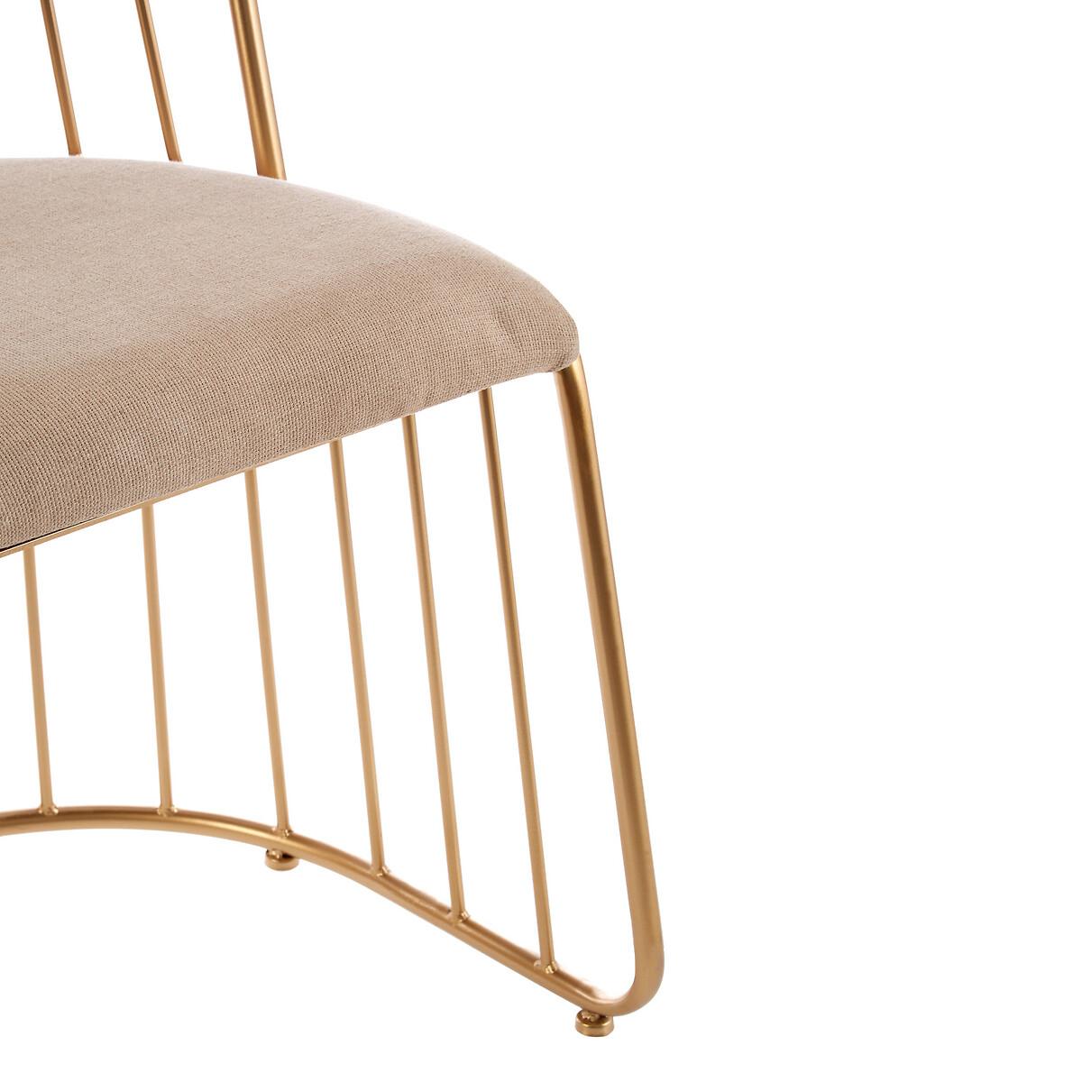 Art deco Inspired Gold Chair with White Linen Padded Seat – image 6