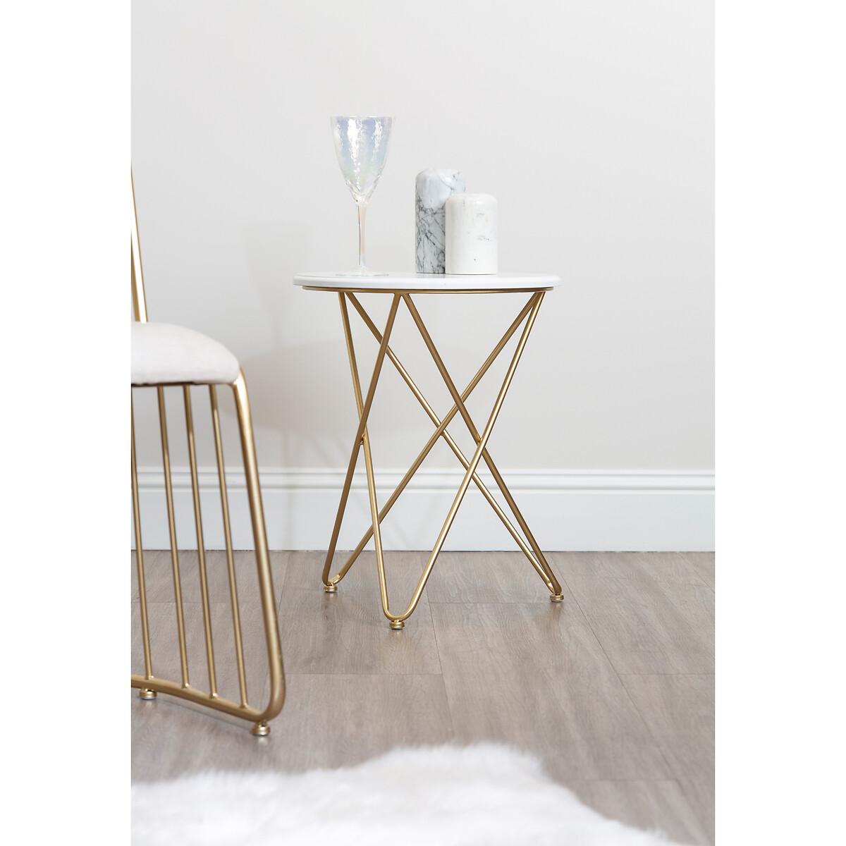 Art deco Inspired Gold Chair with White Linen Padded Seat – image 7