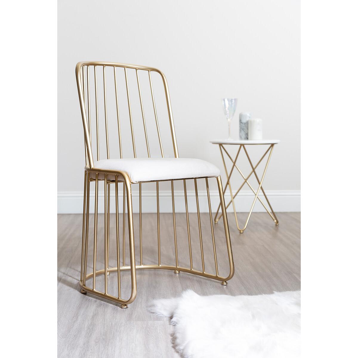Art deco Inspired Gold Chair with White Linen Padded Seat – image 8