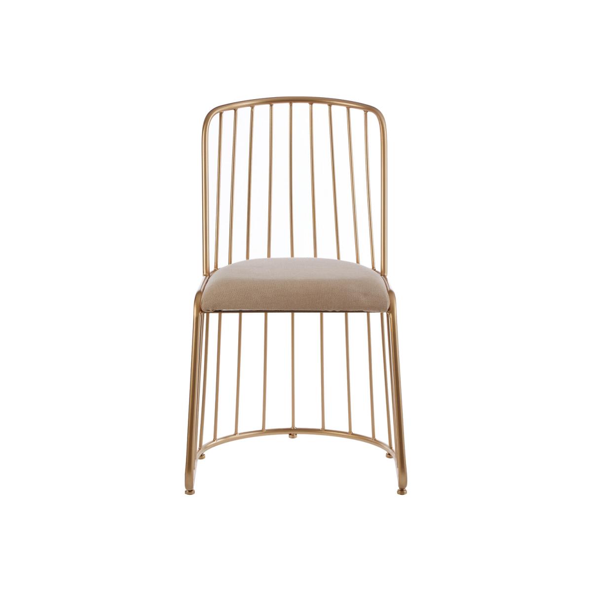 Art deco Inspired Gold Chair with White Linen Padded Seat – image 1