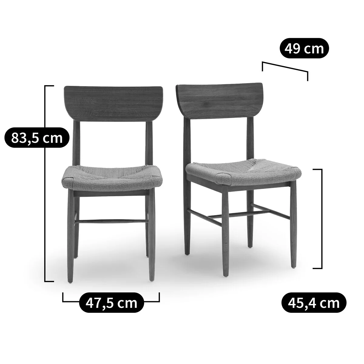 Set of 2 Andre Solid Oak Chairs with Braided Seats – image 6