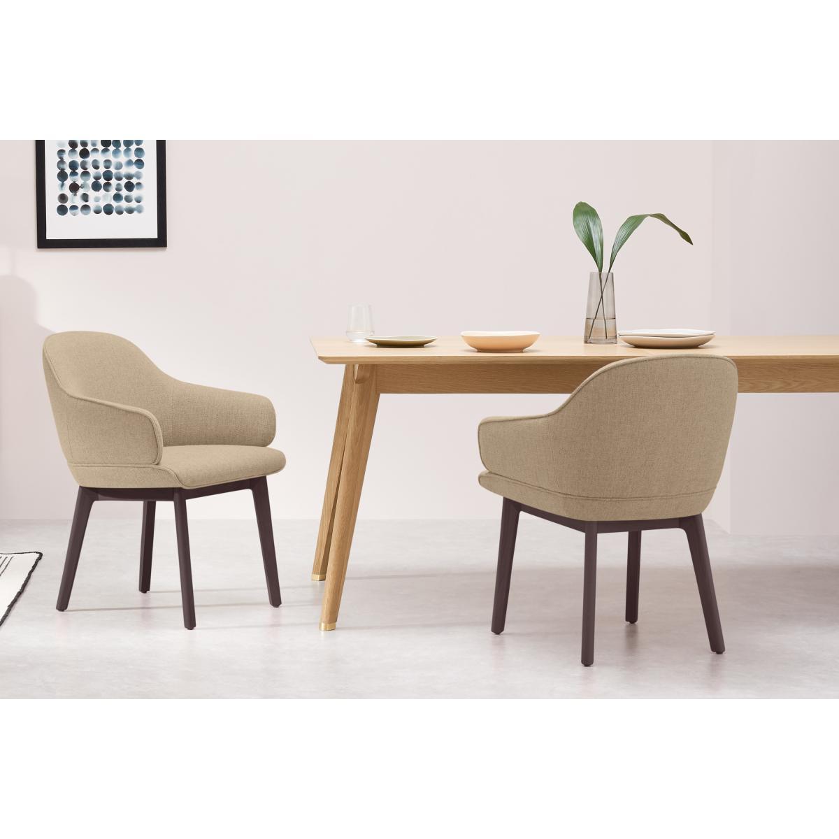 Erdee Carver Dining Chair, Soft Beige Weave with Dark Stain Legs – image 4