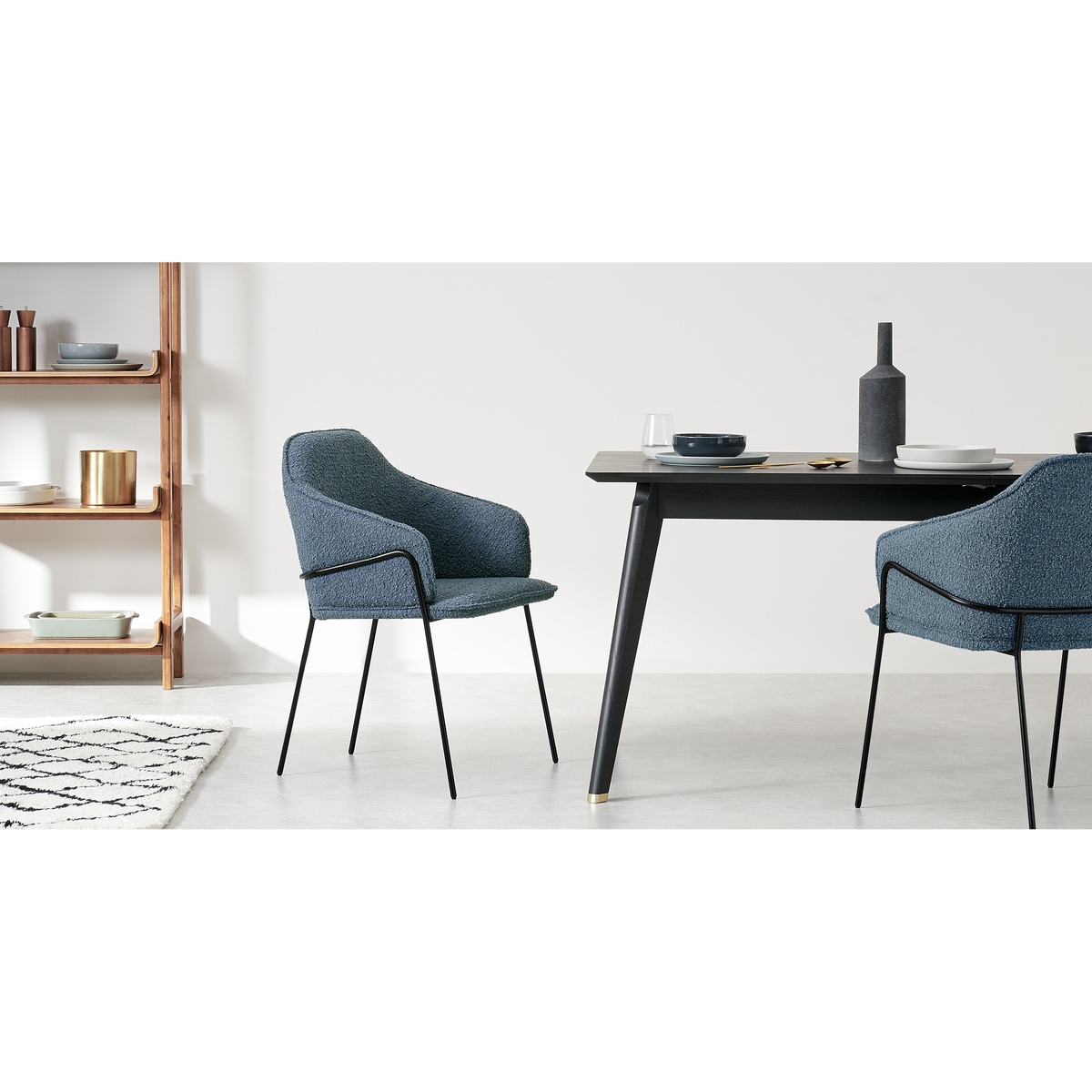 Stanley Carver Dining Chair, Dust Blue Boucle & Black – image 3