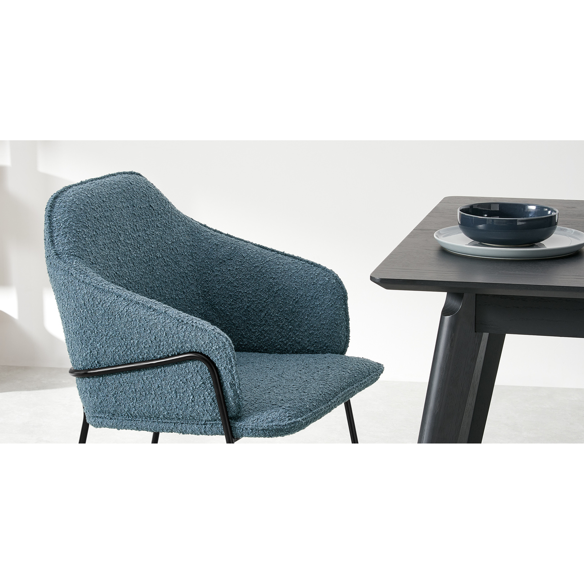 Stanley Carver Dining Chair, Dust Blue Boucle & Black – image 4