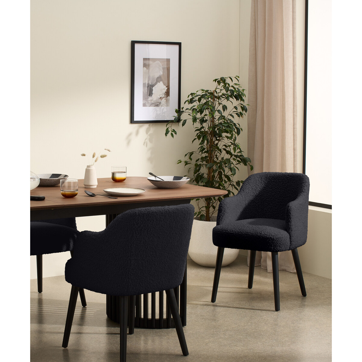 Swinton Carver Dining Chair, Black Faux Sheepskin with Black Legs – image 4
