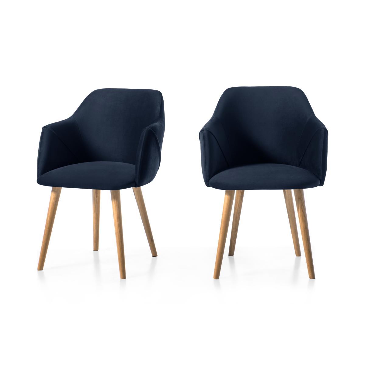 Set of 2 Lule Carver Dining Chairs, Royal Blue Velvet and Oak – image 2