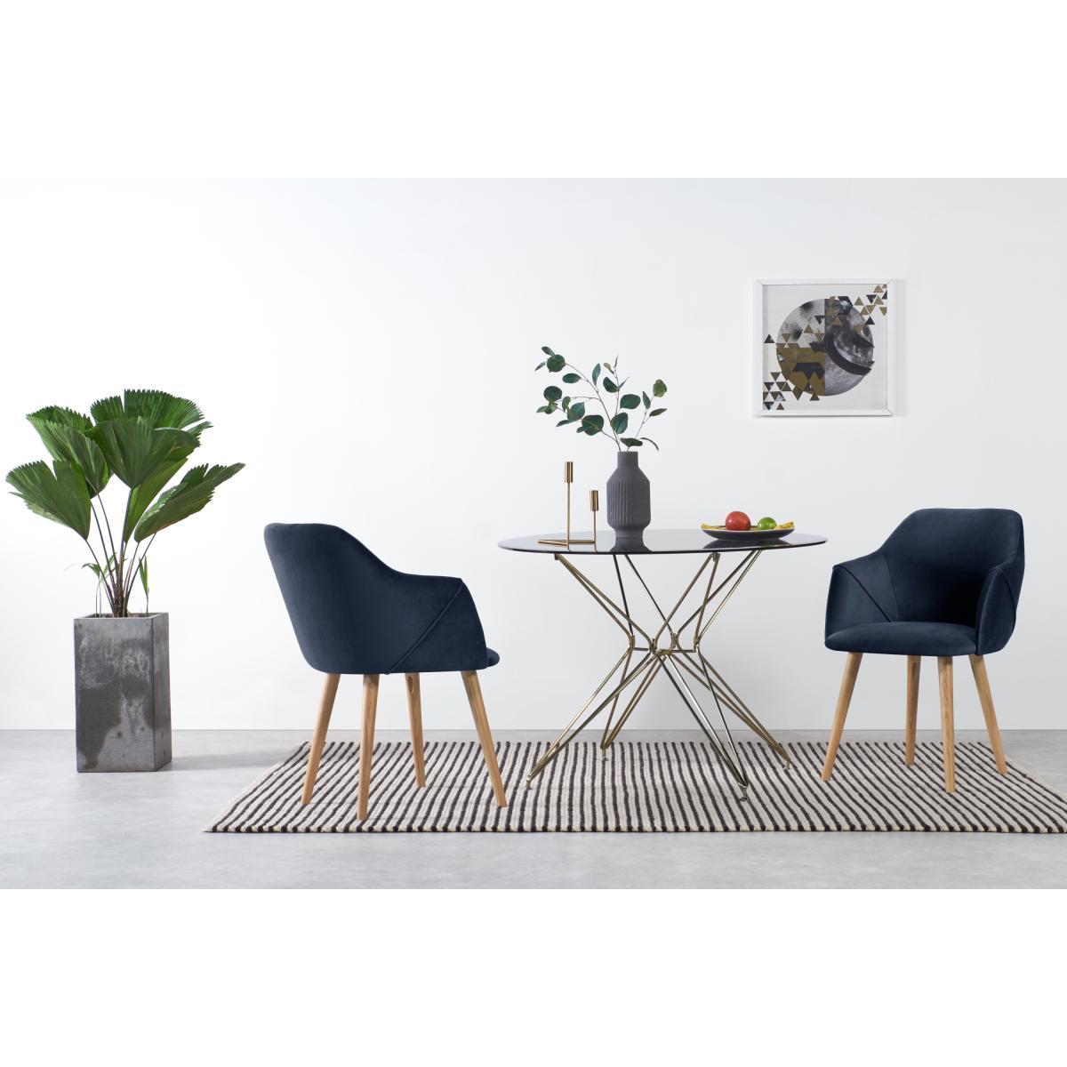 Set of 2 Lule Carver Dining Chairs, Royal Blue Velvet and Oak – image 3