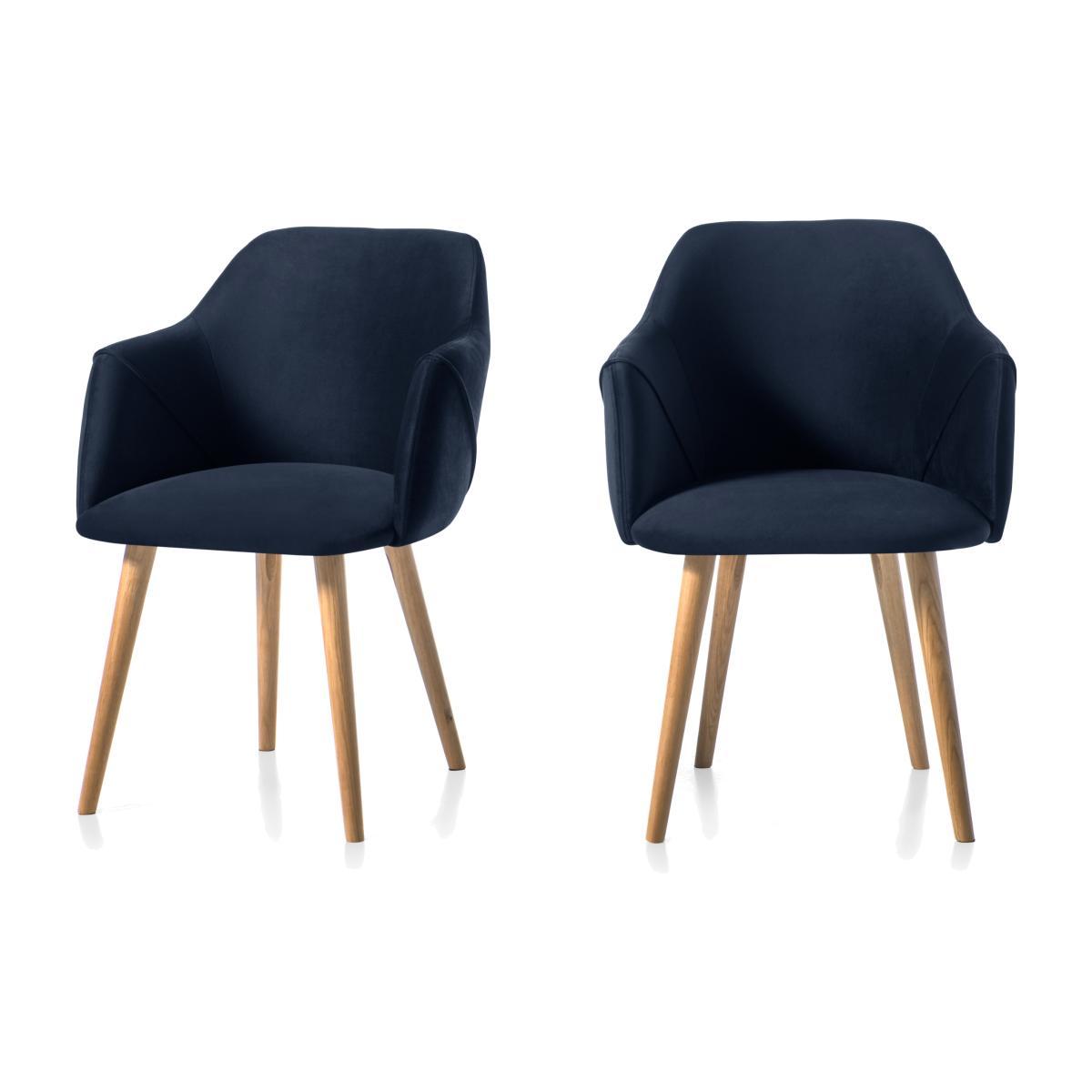 Set of 2 Lule Carver Dining Chairs, Royal Blue Velvet and Oak – image 1