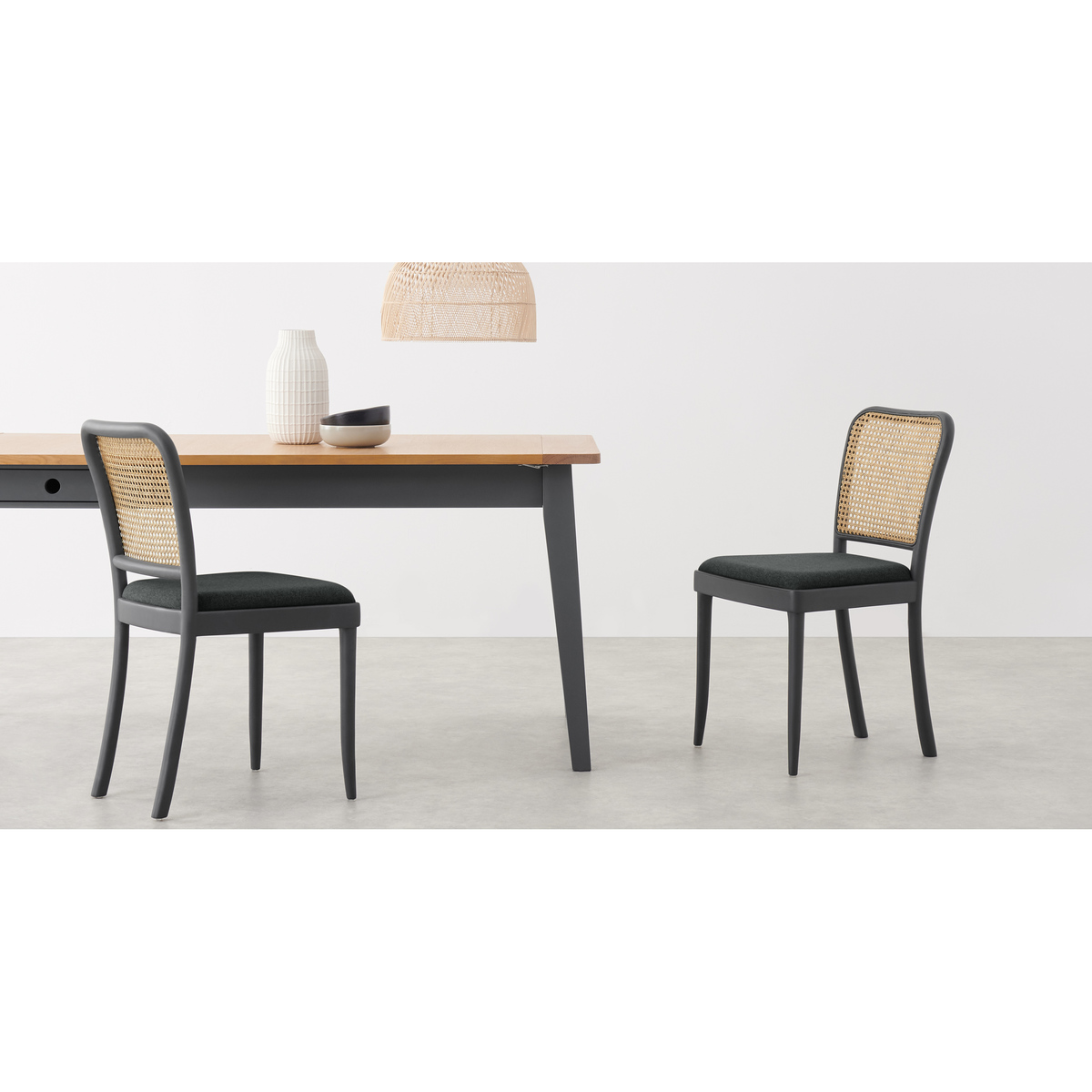 Set of 2 Raleigh Dining chairs, Charcoal and Rattan – image 3