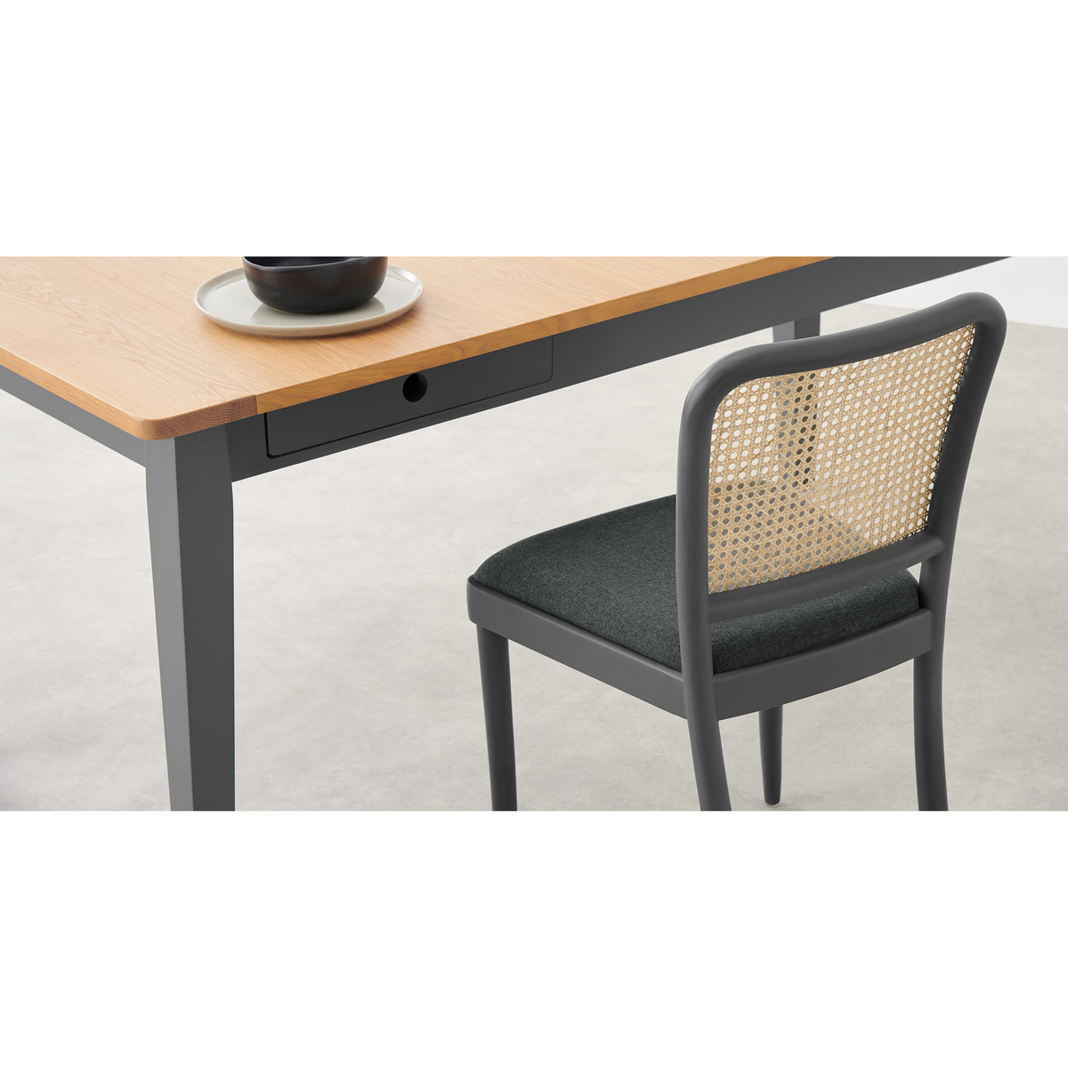 Set of 2 Raleigh Dining chairs, Charcoal and Rattan – image 4