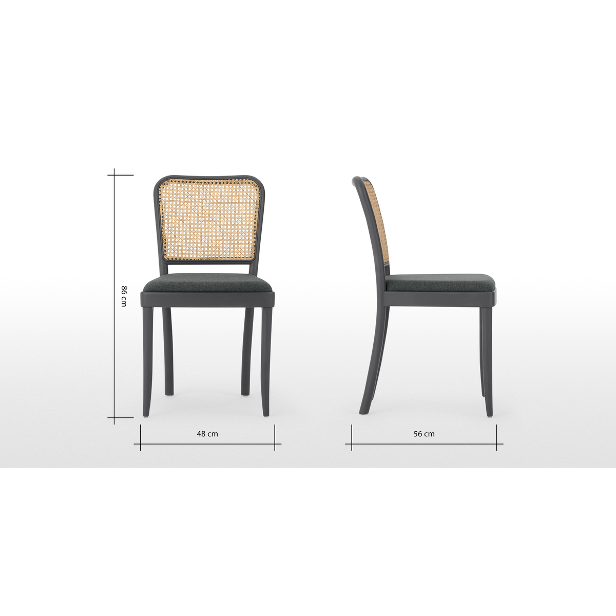 Set of 2 Raleigh Dining chairs, Charcoal and Rattan – image 8
