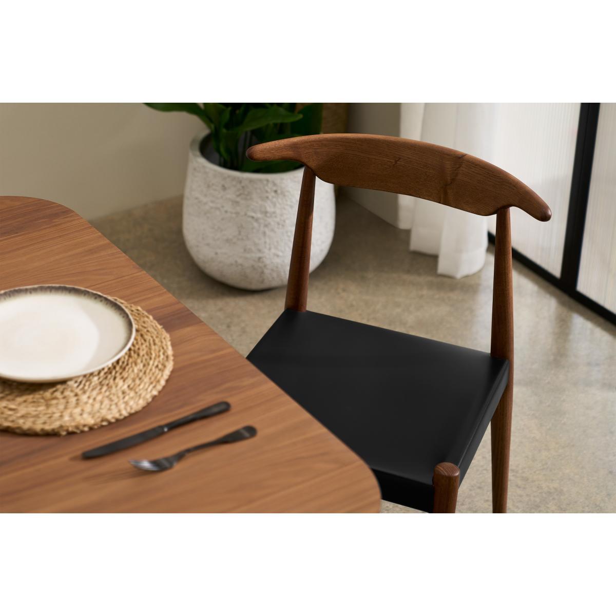 Klenno Dining Chair, Black Leather & Dark Stain Finish – image 5