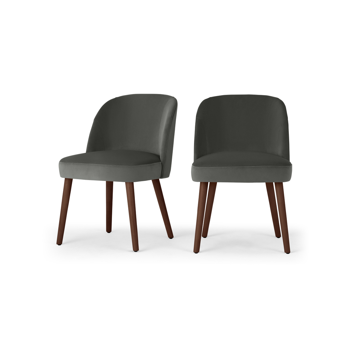 Set of 2 Swinton Dining Chairs, Steel Grey Velvet & Dark Stain – image 2