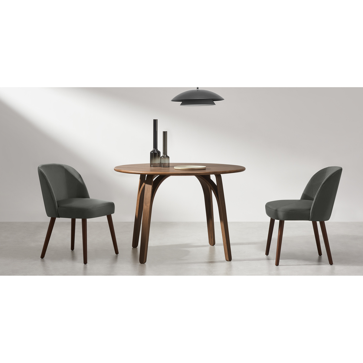 Set of 2 Swinton Dining Chairs, Steel Grey Velvet & Dark Stain – image 3