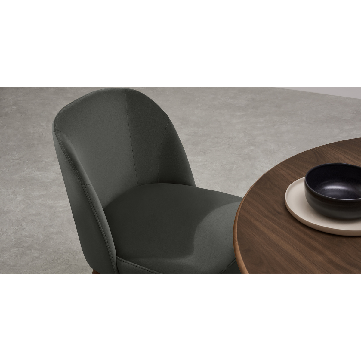 Set of 2 Swinton Dining Chairs, Steel Grey Velvet & Dark Stain – image 4