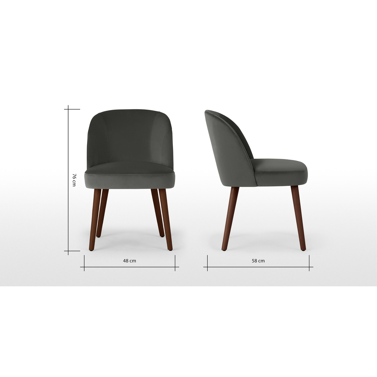 Set of 2 Swinton Dining Chairs, Steel Grey Velvet & Dark Stain – image 7