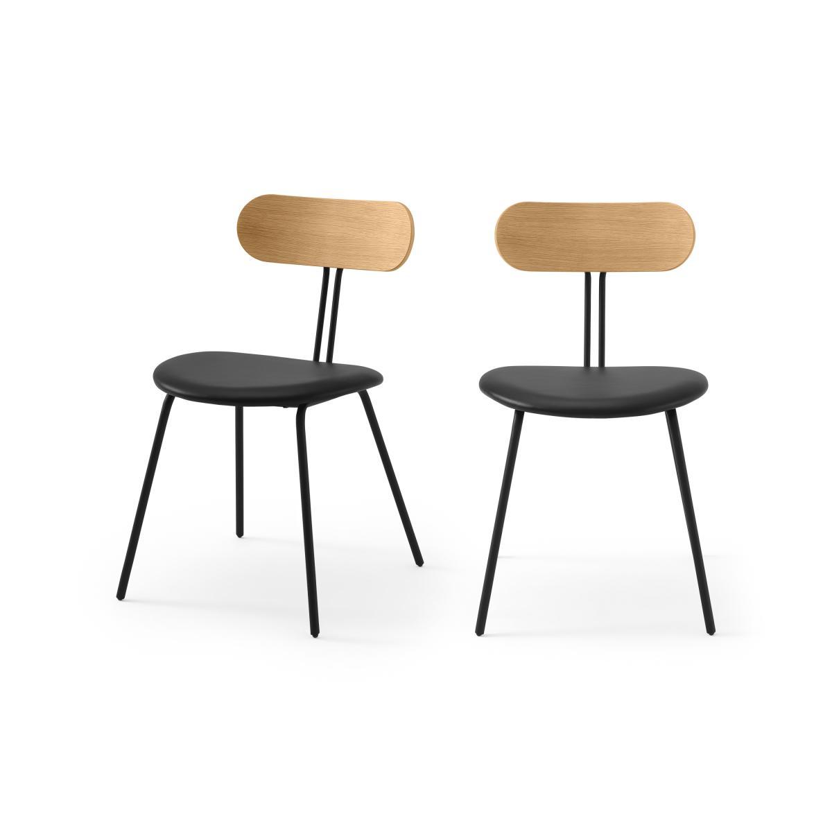 Tambo Set of 2 Dining Chairs, Oak & Black Faux Leather – image 2