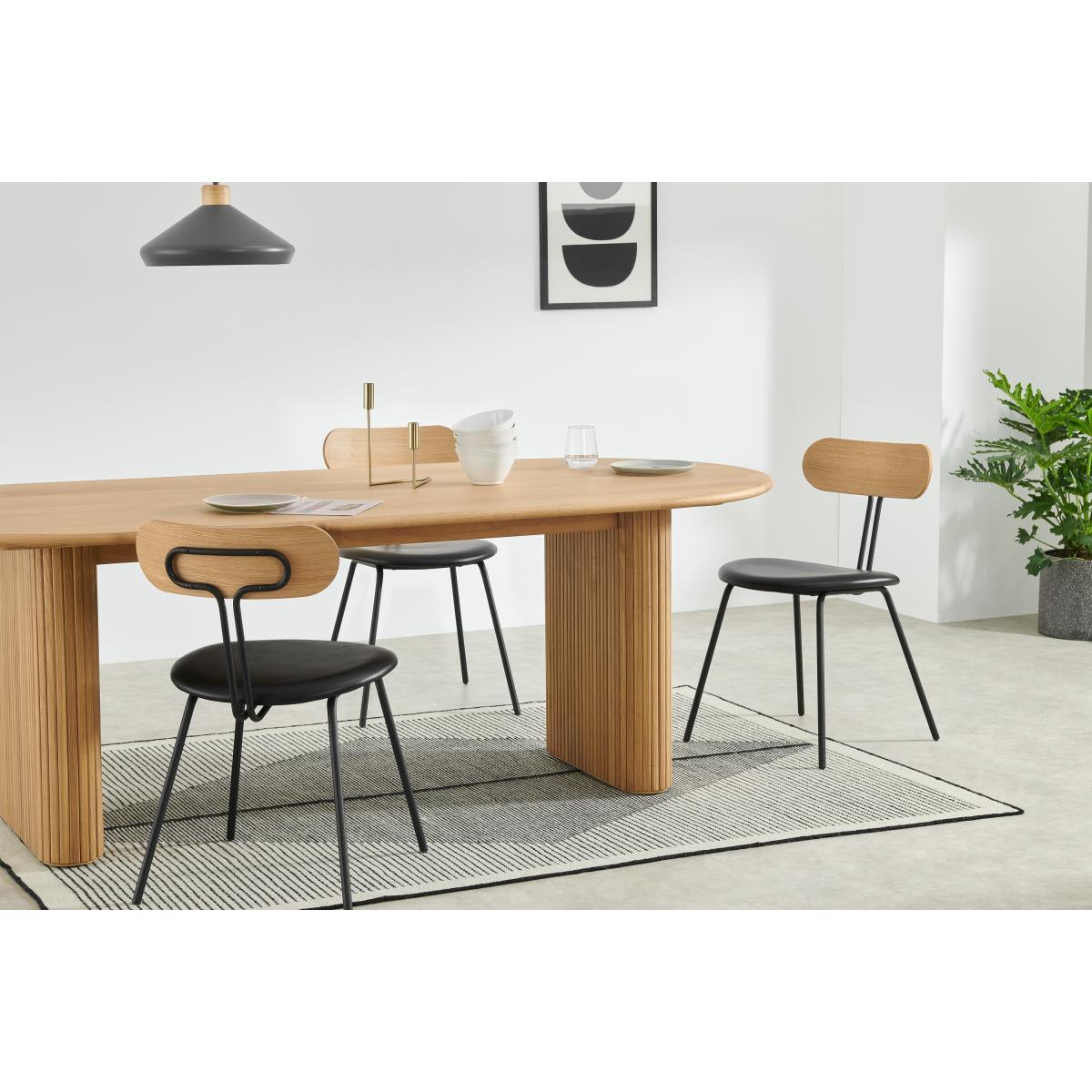 Tambo Set of 2 Dining Chairs, Oak & Black Faux Leather – image 3
