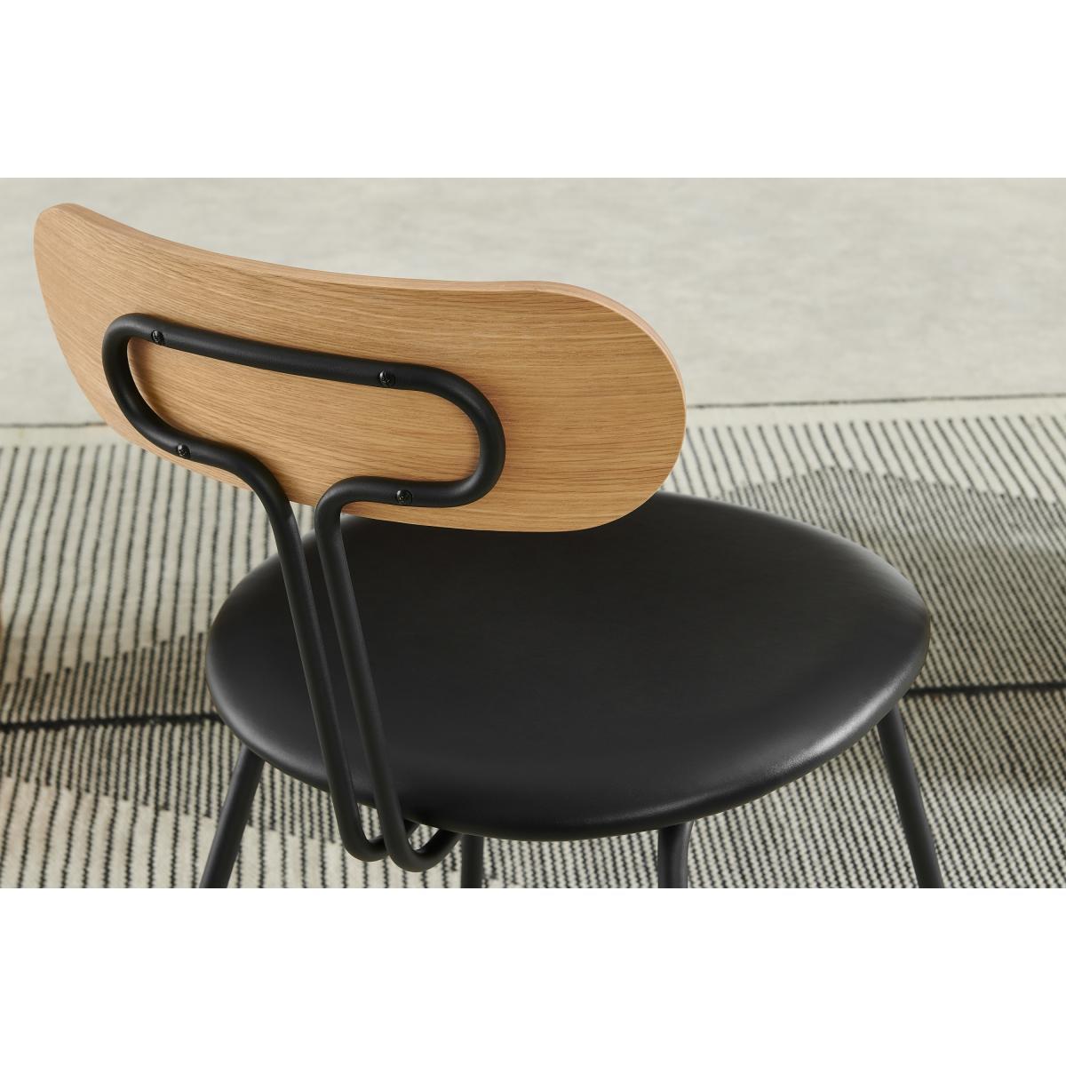 Tambo Set of 2 Dining Chairs, Oak & Black Faux Leather – image 4