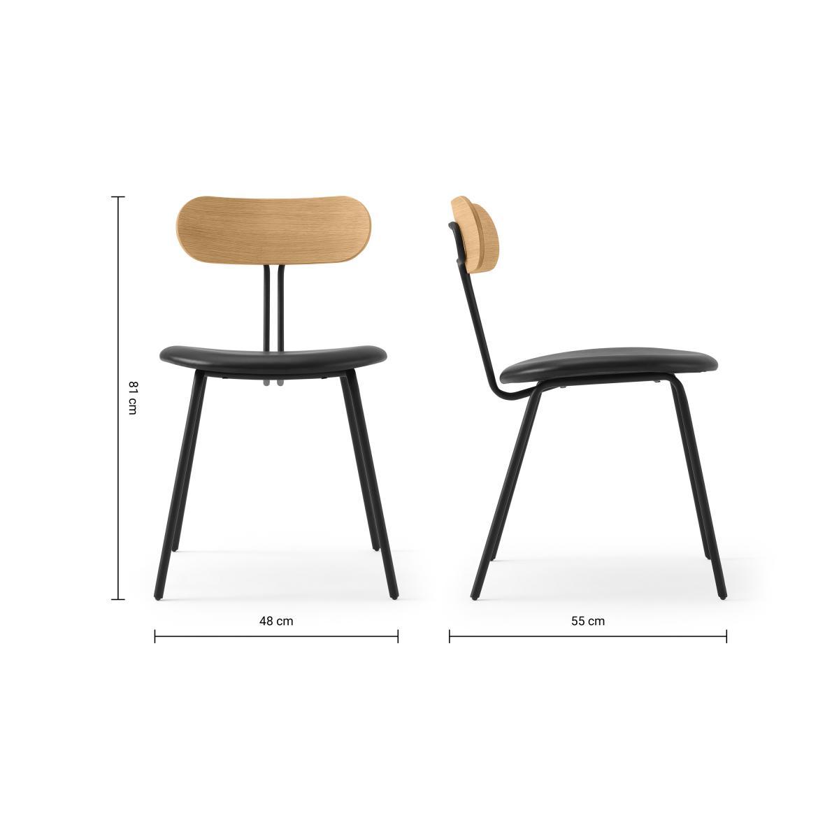 Tambo Set of 2 Dining Chairs, Oak & Black Faux Leather – image 7