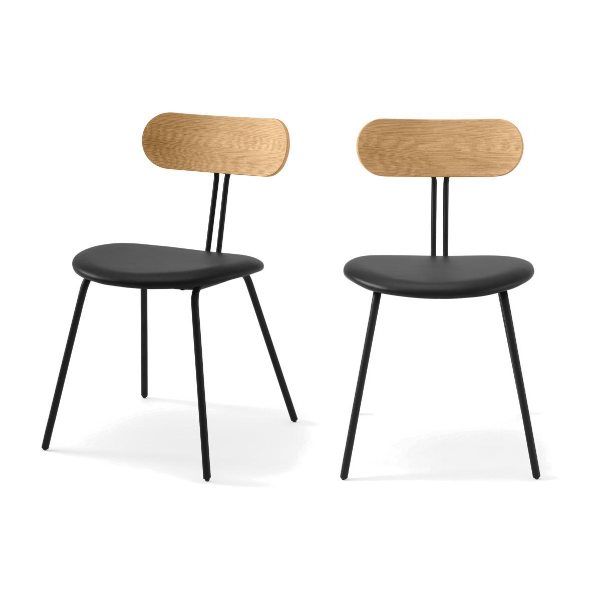 Tambo Set of 2 Dining Chairs, Oak & Black Faux Leather – image 1