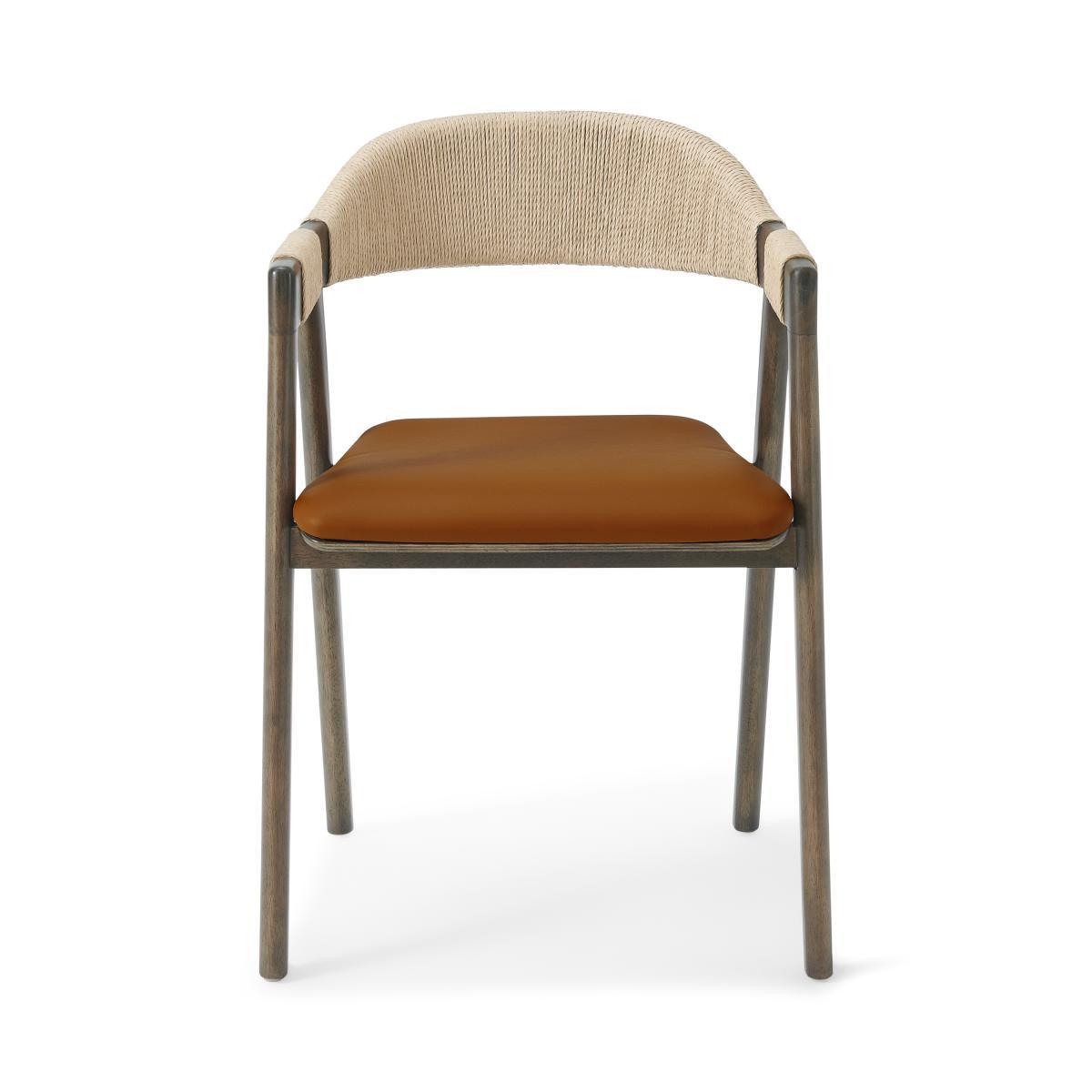 Nishan Dining Chair, Tan Faux Leather & Dark Stain – image 2