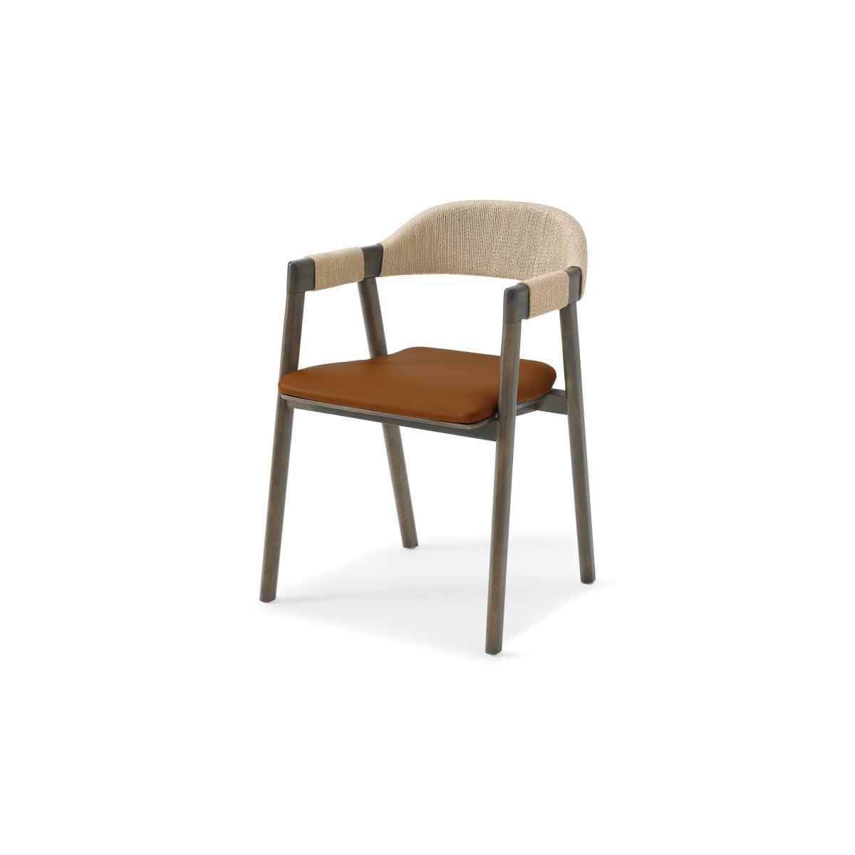 Nishan Dining Chair, Tan Faux Leather & Dark Stain – image 3