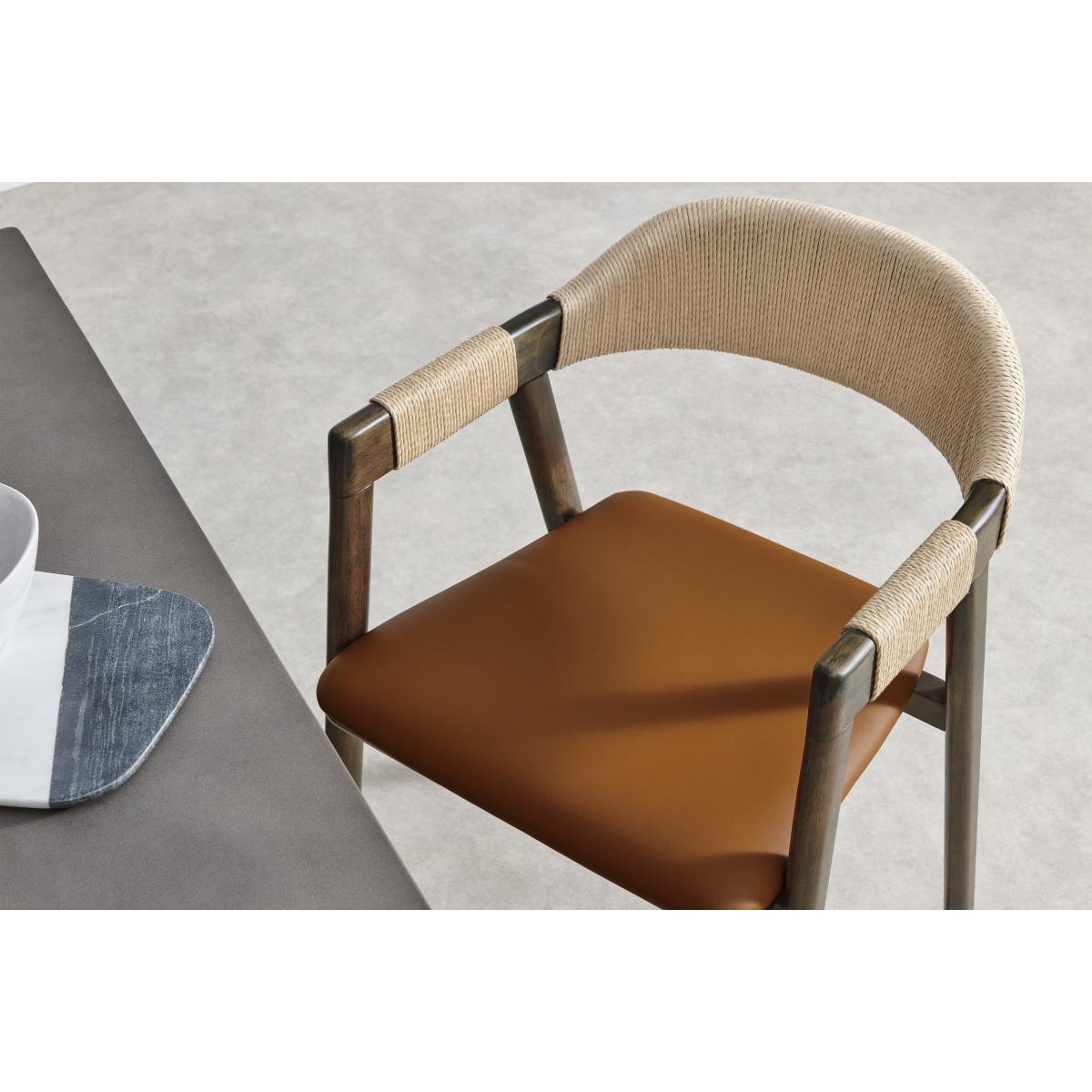 Nishan Dining Chair, Tan Faux Leather & Dark Stain – image 5
