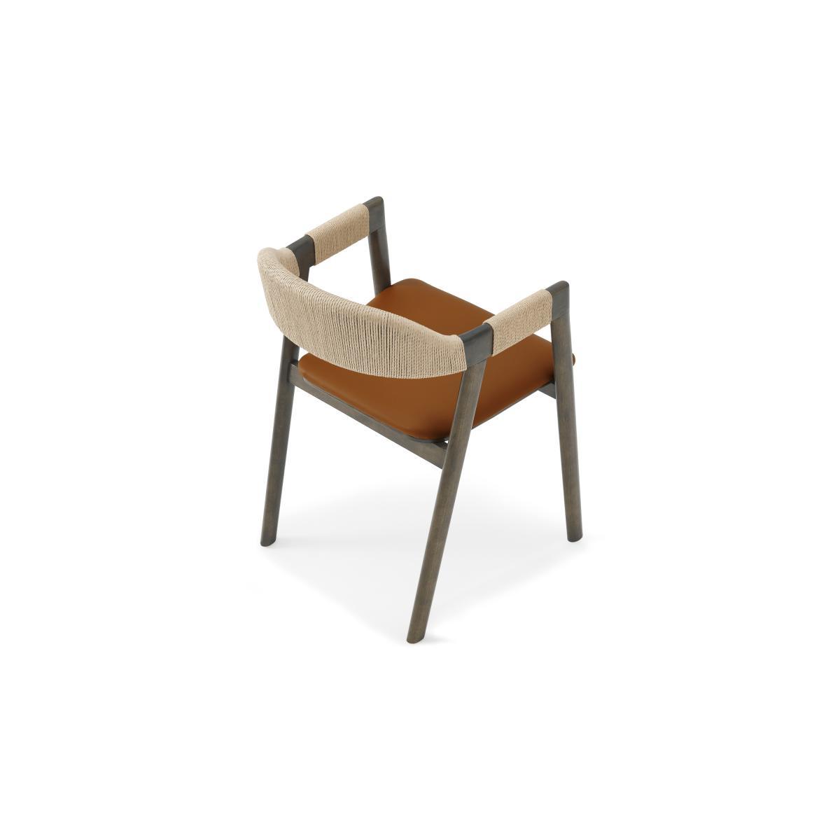 Nishan Dining Chair, Tan Faux Leather & Dark Stain – image 6