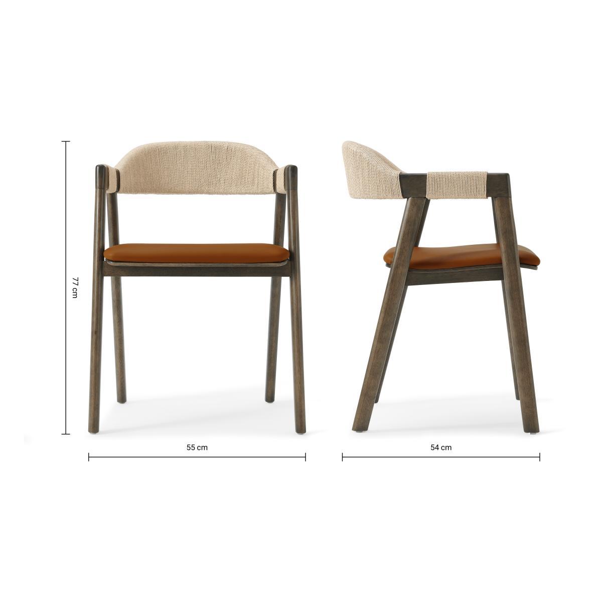 Nishan Dining Chair, Tan Faux Leather & Dark Stain – image 9