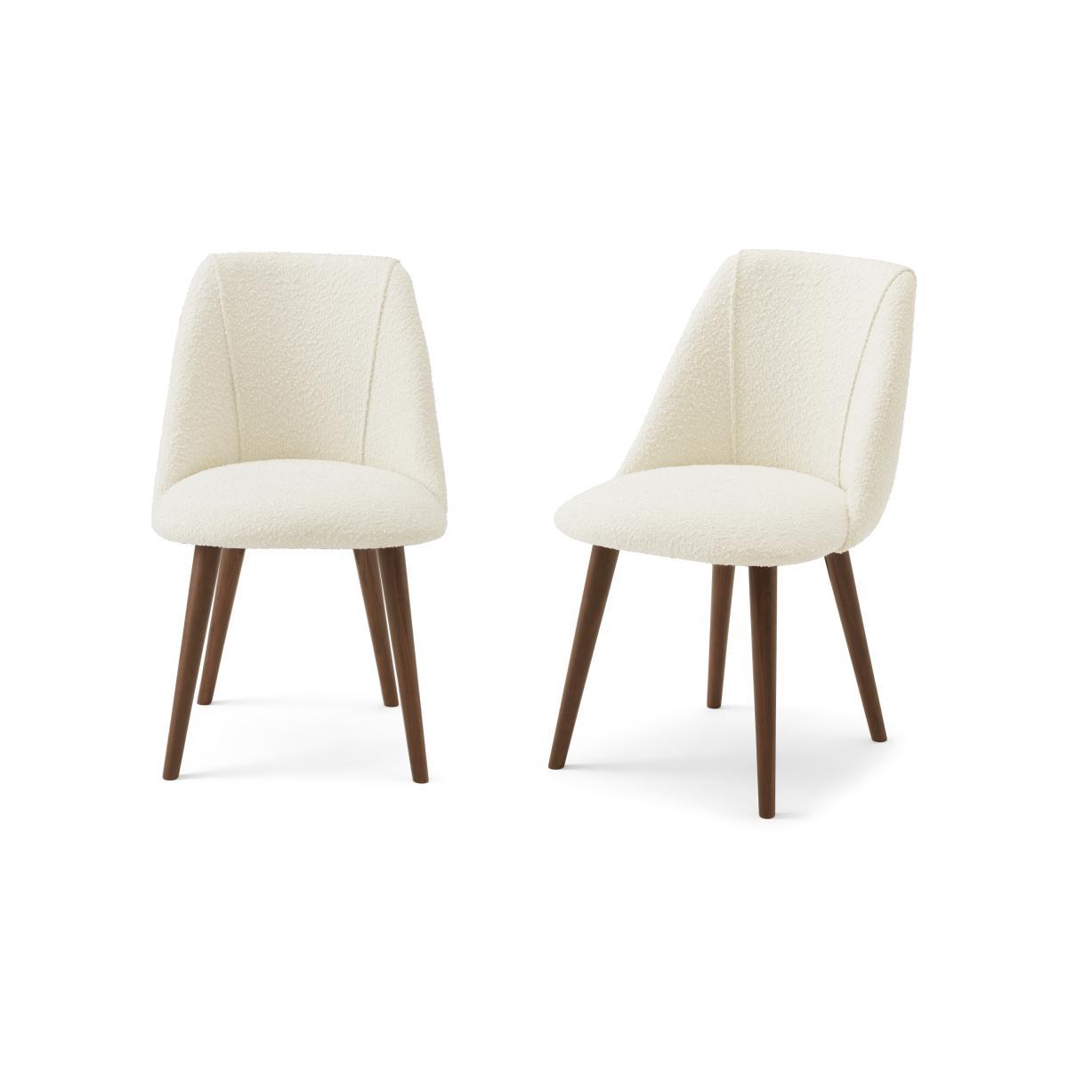 Lule Set of 2 Dining Chairs, Whitewash Boucle with Walnut Legs – image 2