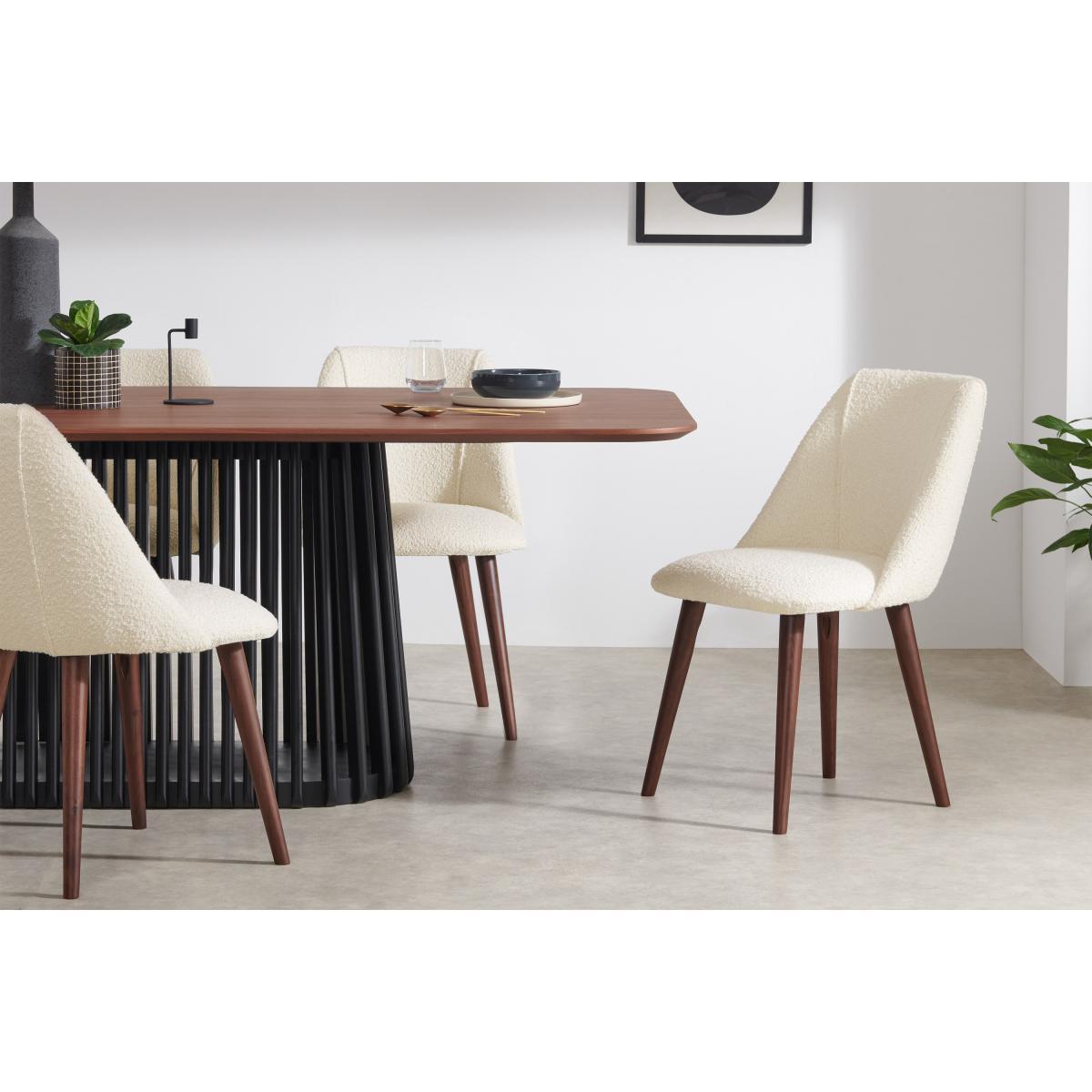 Lule Set of 2 Dining Chairs, Whitewash Boucle with Walnut Legs – image 3