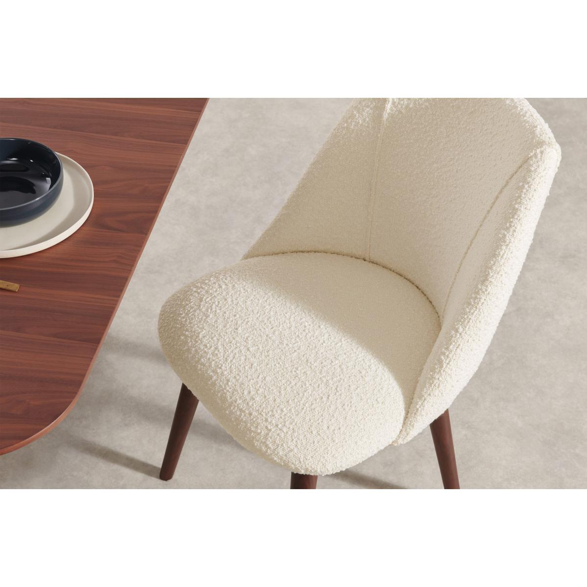 Lule Set of 2 Dining Chairs, Whitewash Boucle with Walnut Legs – image 4