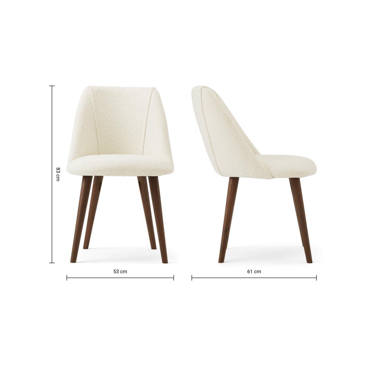 Lule Set of 2 Dining Chairs, Whitewash Boucle with Walnut Legs – image 8
