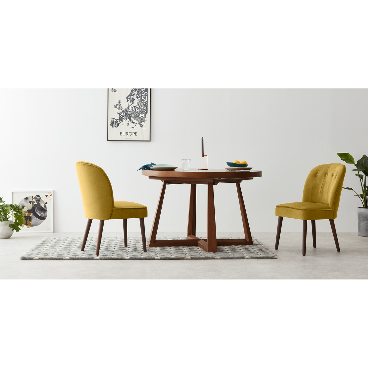Set of 2 Margot Dining Chairs, Vintage Gold Velvet and Dark Wood – image 3