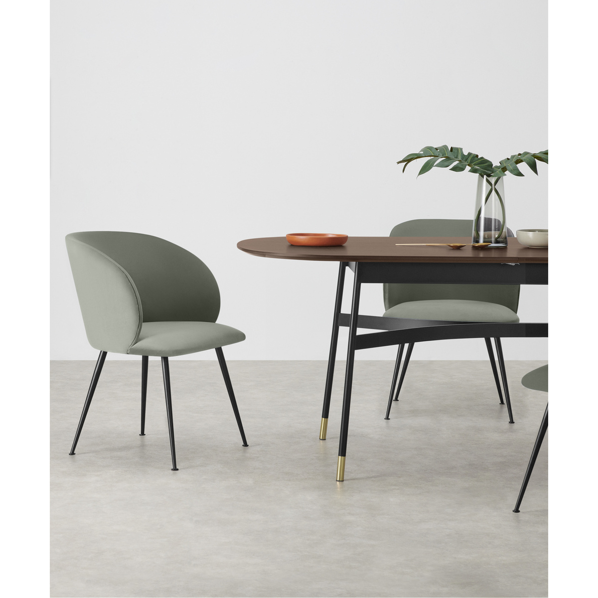 Adeline Set of 2 Carver Dining Chairs, Sage Green Velvet & Black – image 6
