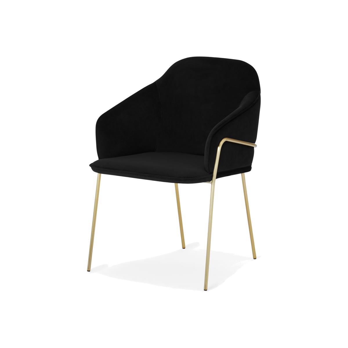 Stanley Carver Dining Chair, Deep Black Velvet with Brass Legs – image 1