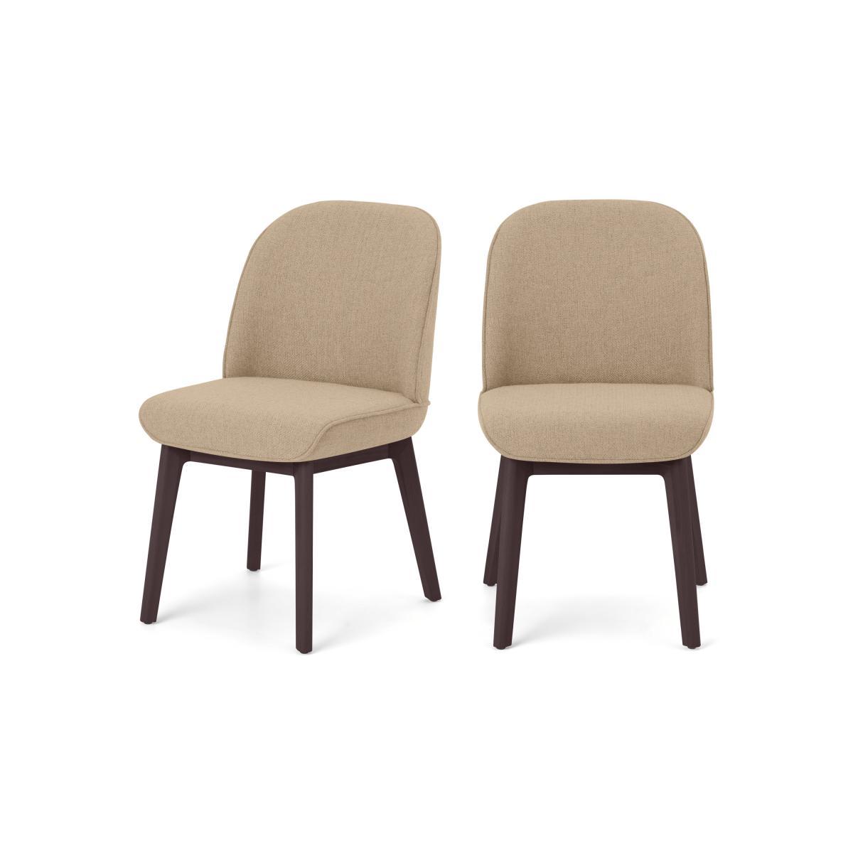 Erdee Set of 2 Dining Chairs, Soft Beige Weave with Dark Stain Legs – image 2