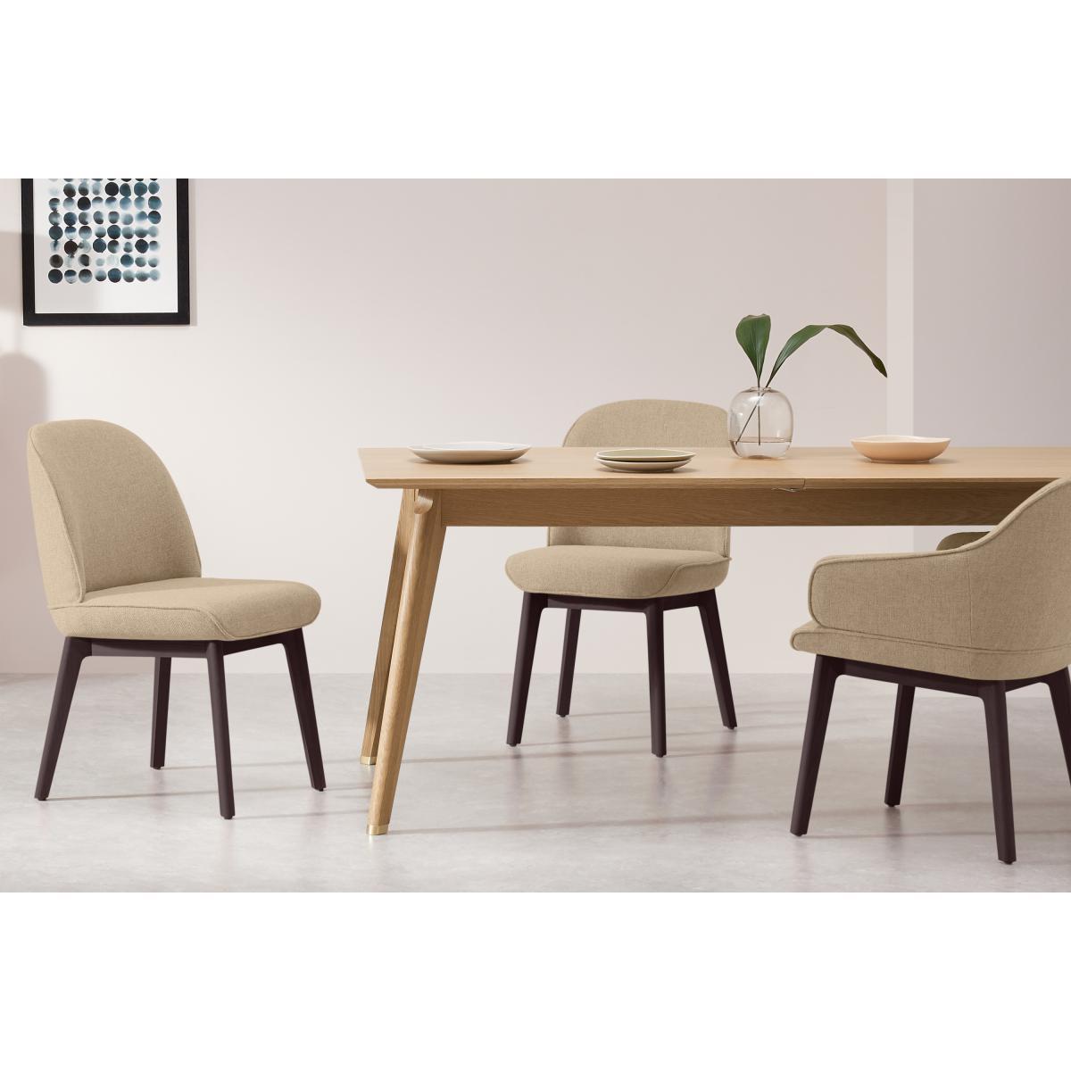 Erdee Set of 2 Dining Chairs, Soft Beige Weave with Dark Stain Legs – image 3