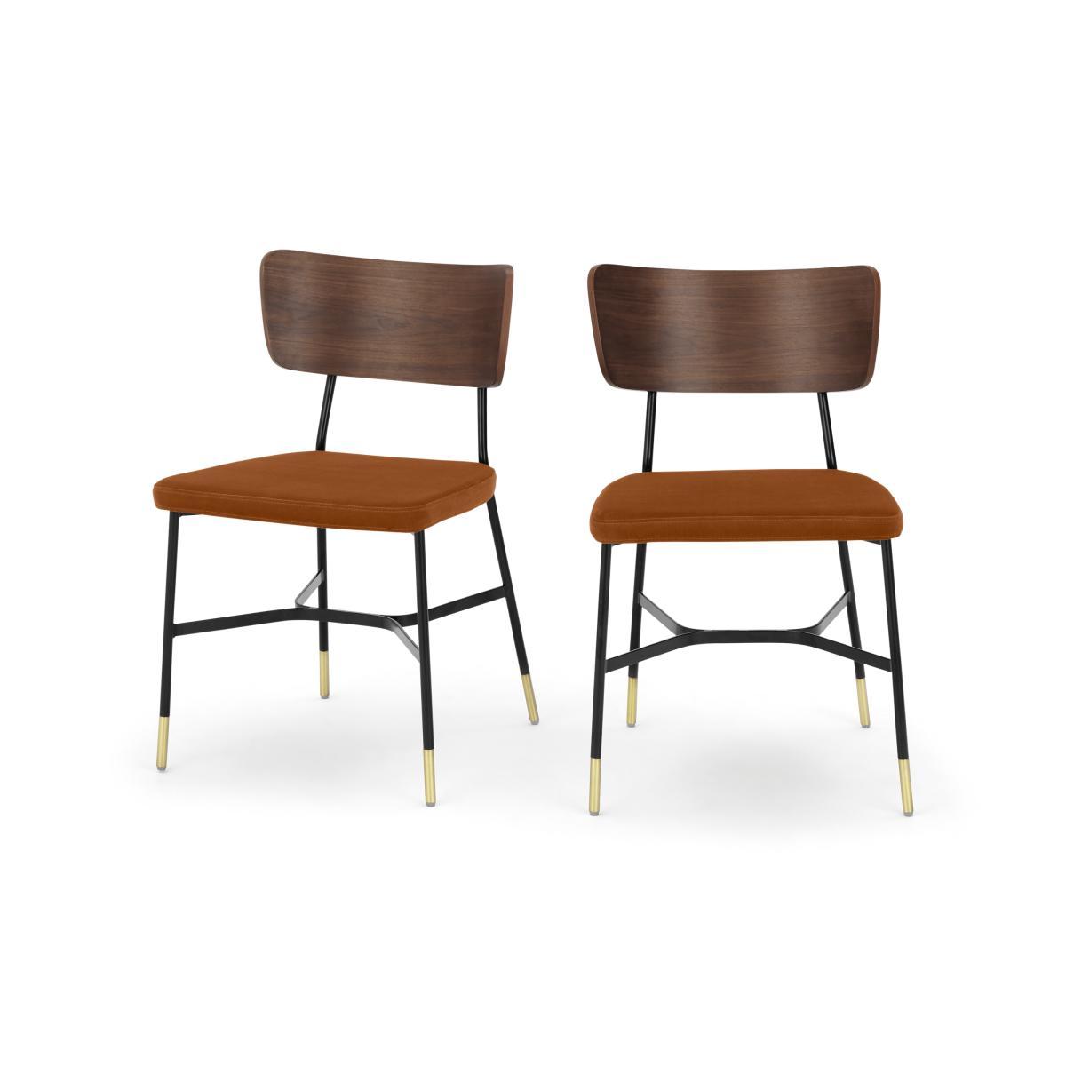 Amalyn Set of 2 Dining Chairs, Rust Velvet & Walnut – image 2