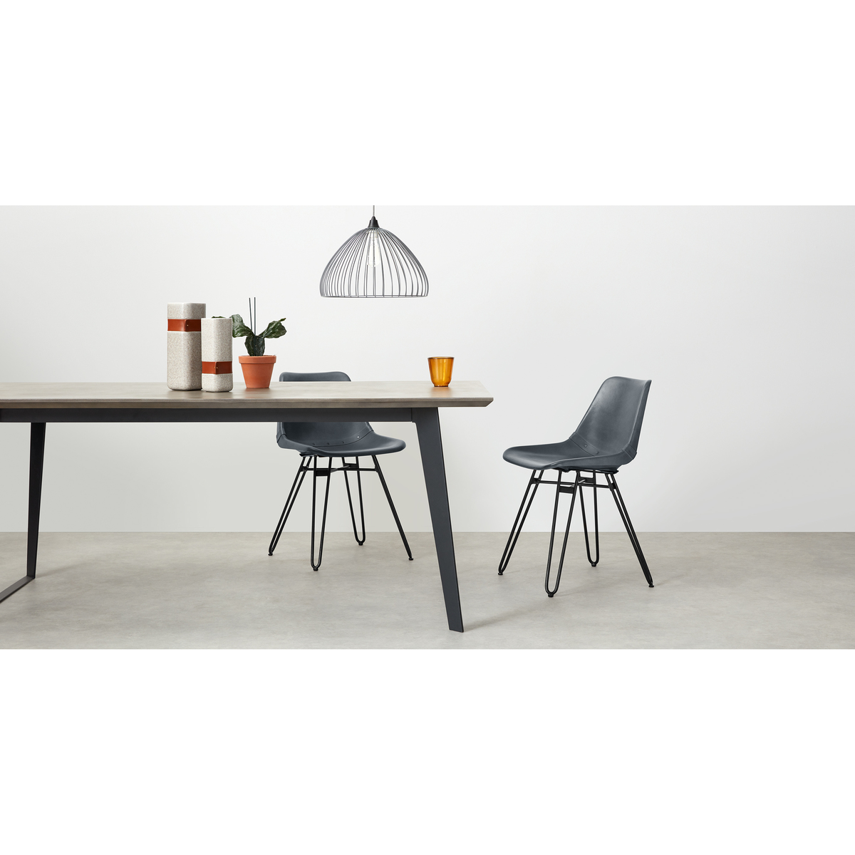 Set of 2 Kendal Dining Chairs, Grey leather and Black – image 3