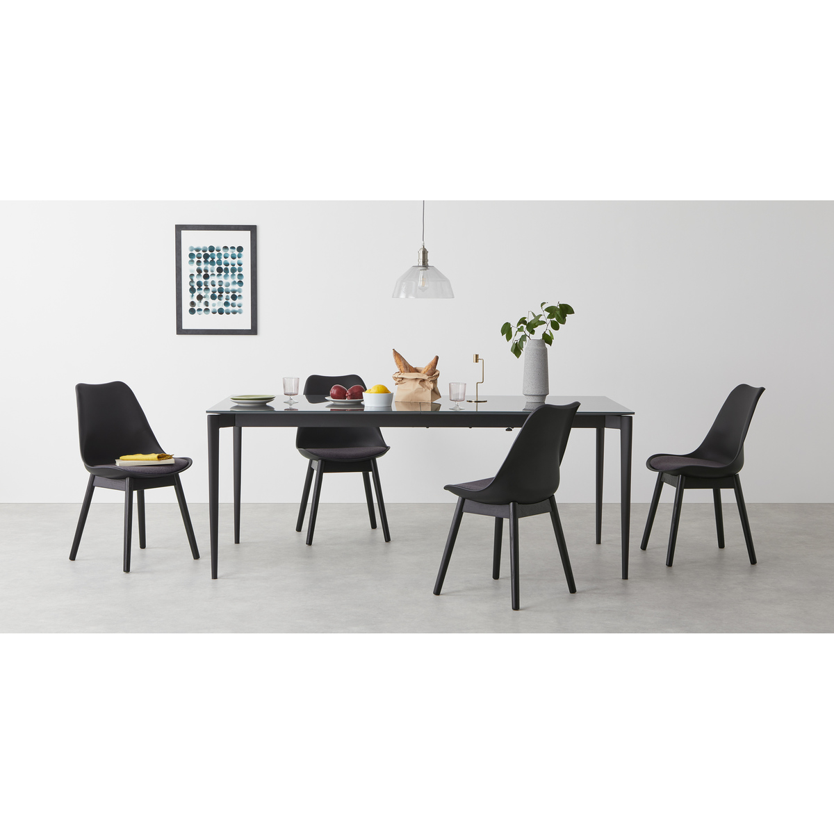Set of 2 Thelma dining chairs, Black and grey fabric – image 3