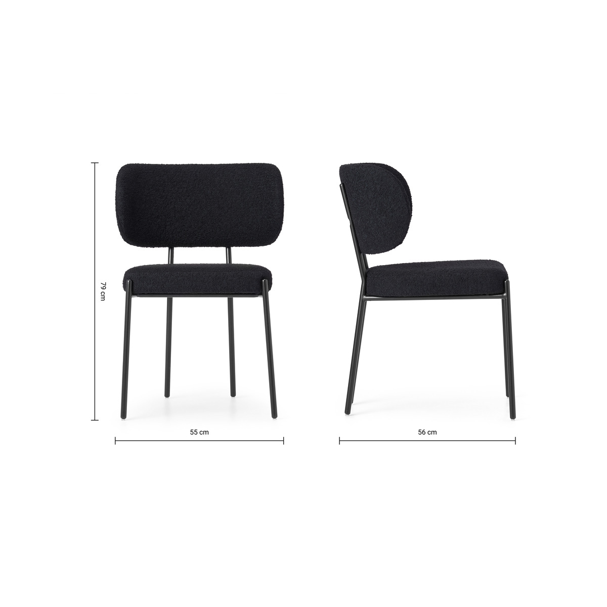 Asare Dining Chair, Black Boucle with Black Leg – image 6